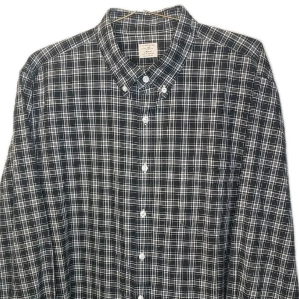J Crew Oxford Shirt Men Sz XL 17/17.5 Black Plaid 2 Ply Cotton Preppy Vtg Y2k